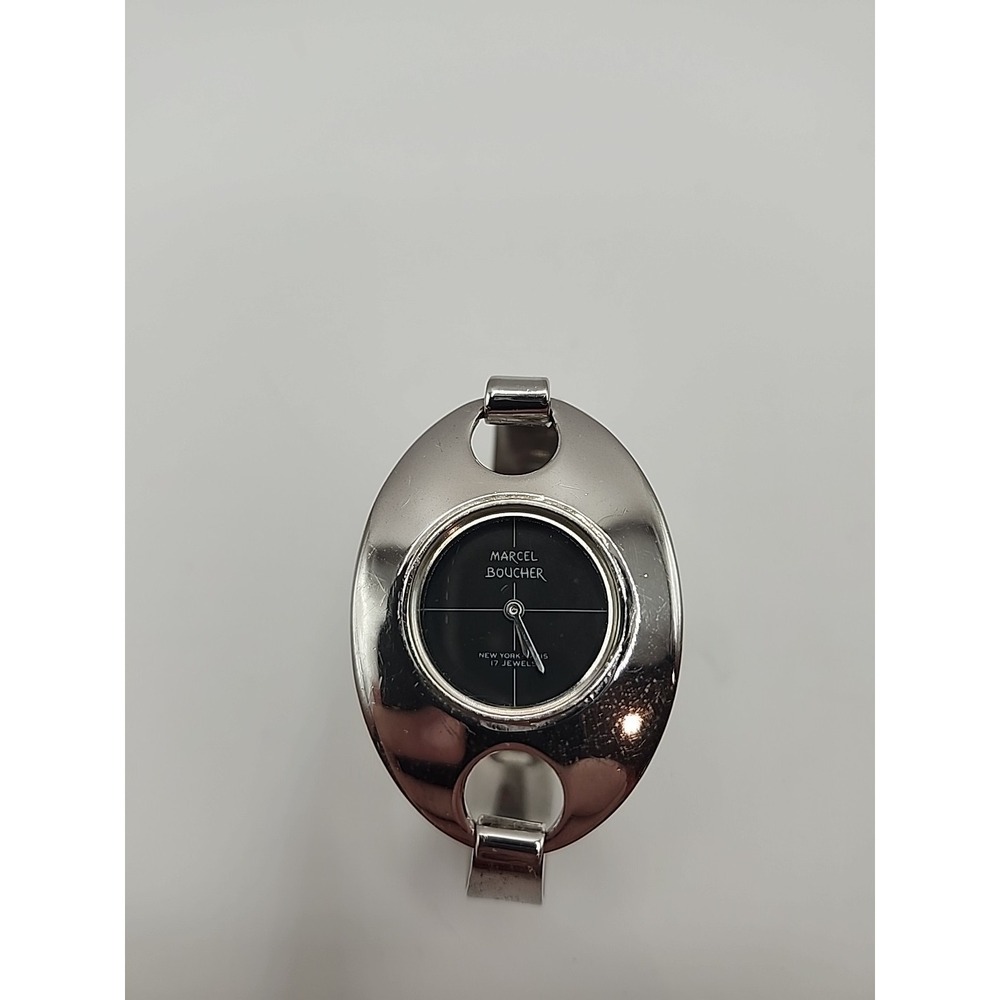 MARCEL BOUCHER UFO Retro MCM Manual WIND-UP Ladies Watch Chrome Black Dial 17J